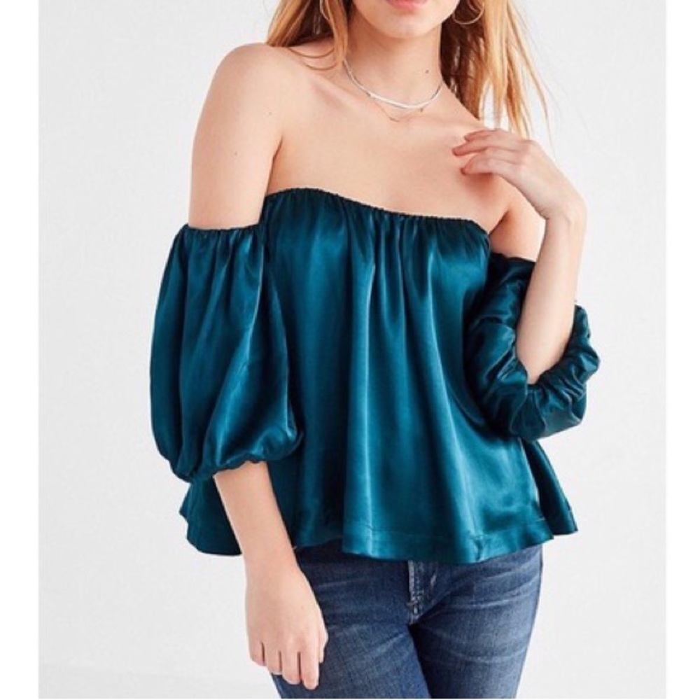 Emerald Teal Off-The-Shoulder Silky Top